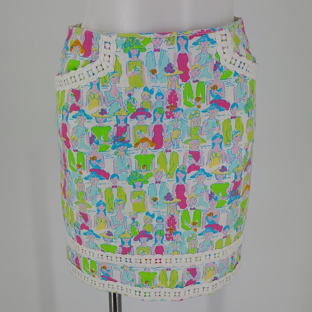 Lilly Pulitzer Roslyn Giddy Up Grandstand Crochet Trim Mini Skirt Size 2